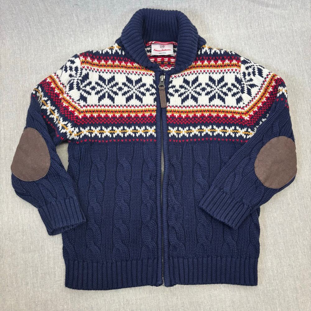 Hanna Andersson Fair Isle navy sweater‎ patch elbow size 100 (US 4) HA